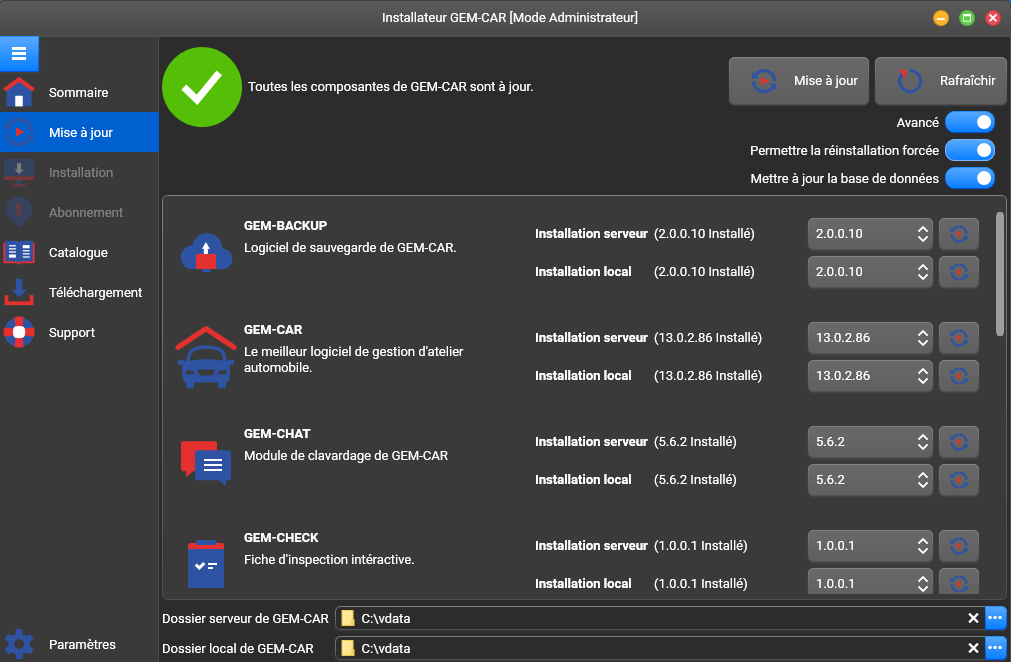 Options de mise à jour avancées